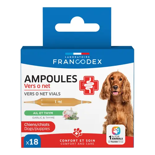 Ampoules confort intestinal pour chien et chiot ail et thym Francodex Vers O Net - x 18 de 1 ml