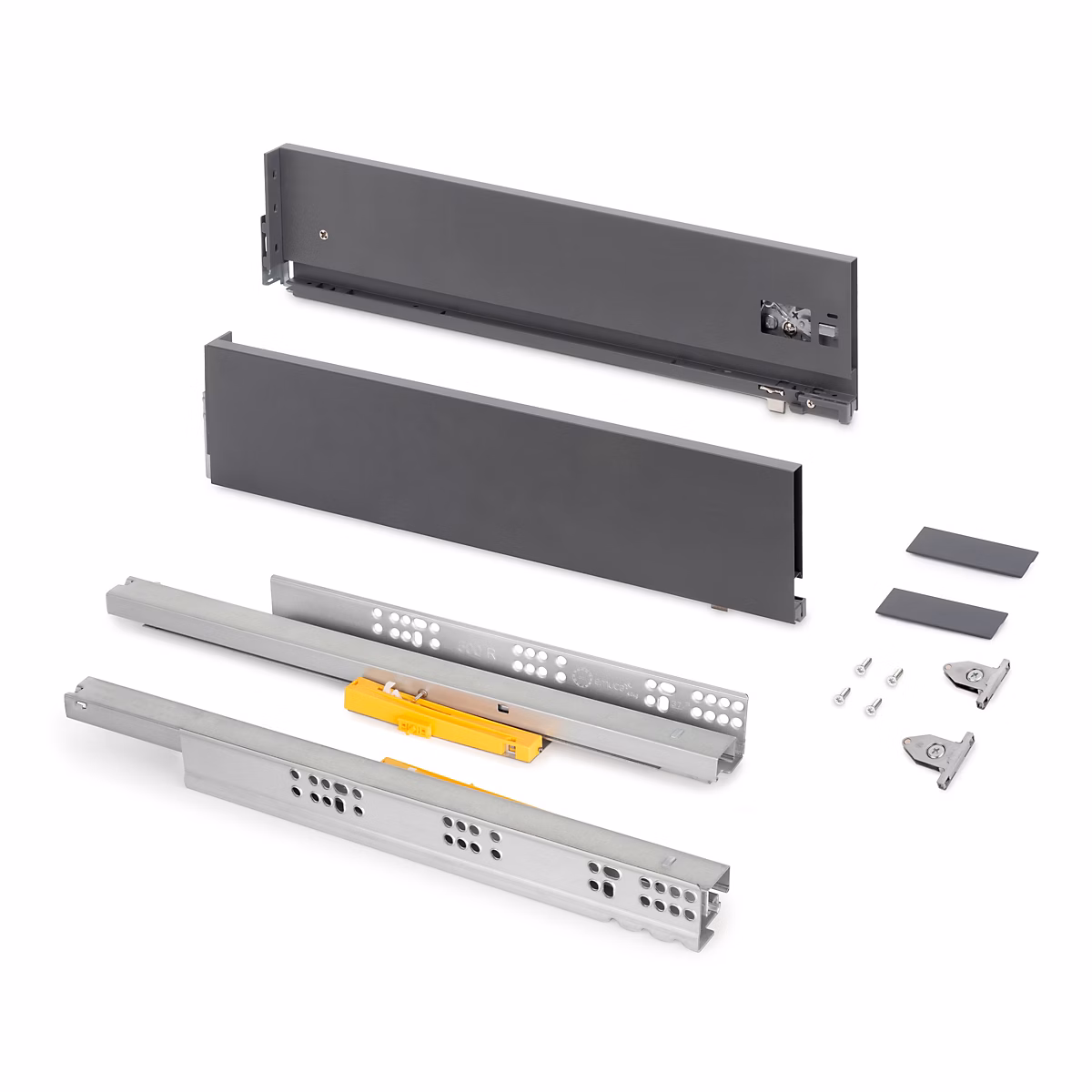 Emuca Tiroir extérieur Vertex Push Synchro avec réglages 3D – hauteur 131mm, 40kg, profondeur 450mm, Acier, Gris antracite