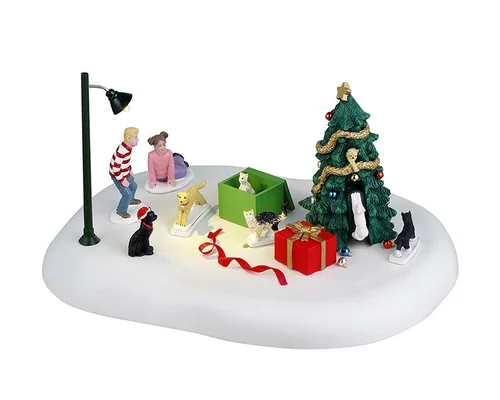 Scénette lumineuse pour village Lemax Le Noël des chats