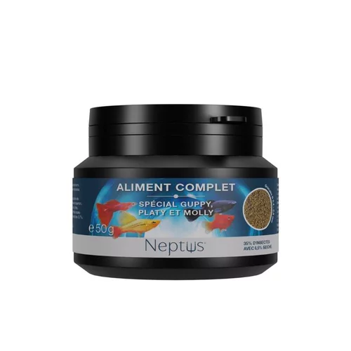 Aliment complet (granulés) pour guppy platy molly Neptus - 100 ml