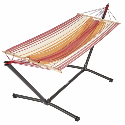 Set support et hamac Metalik coloris rouge orange écru en métal et polypropylène Jobek Hamacs - 300 x 100 x 95 cm