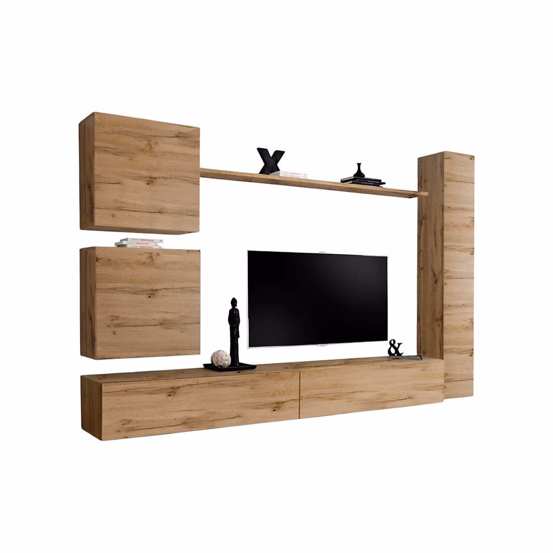 Composition murale SWITCH VIII Meuble TV mural – colonne et cubes suspendus Chene Wotan Design moderne