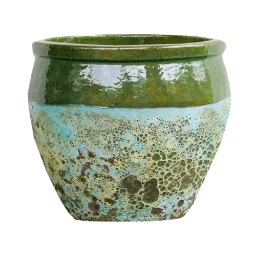 Cuvier en grès émaillé fait-main coloris vert Poterie du Bousquet Léon - Ø 21 x H 20 cm
