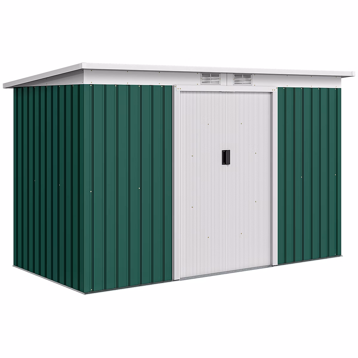 Abri de jardin – remise pour outils, cabanon portes verrouillables, dim. 2, 8L x 1,3l x 1,72H m, tôle d'acier vert blanc