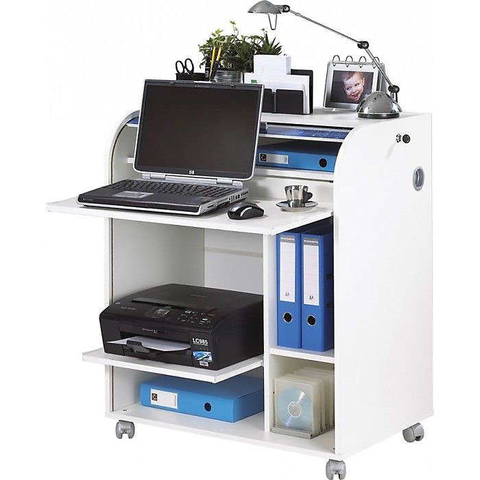 Bureau Informatique – MUST, Blanc, 5 Niches, Roulettes, Eco-conçu