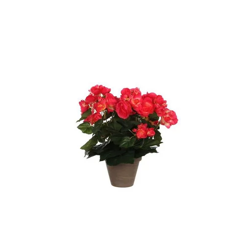 Bégonia rose plante artificielle en pot gris H 30 x Ø 25 cm