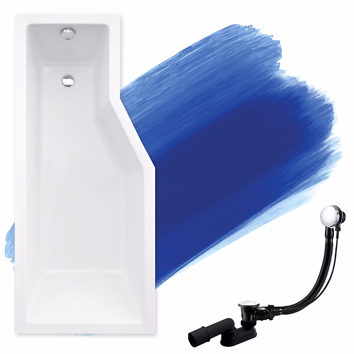 Baignoire asymétrique 170 x 75 Gauche INTEGRA acrylique blanc – sans Habillage + Écran + Pieds + Vidage à chromé