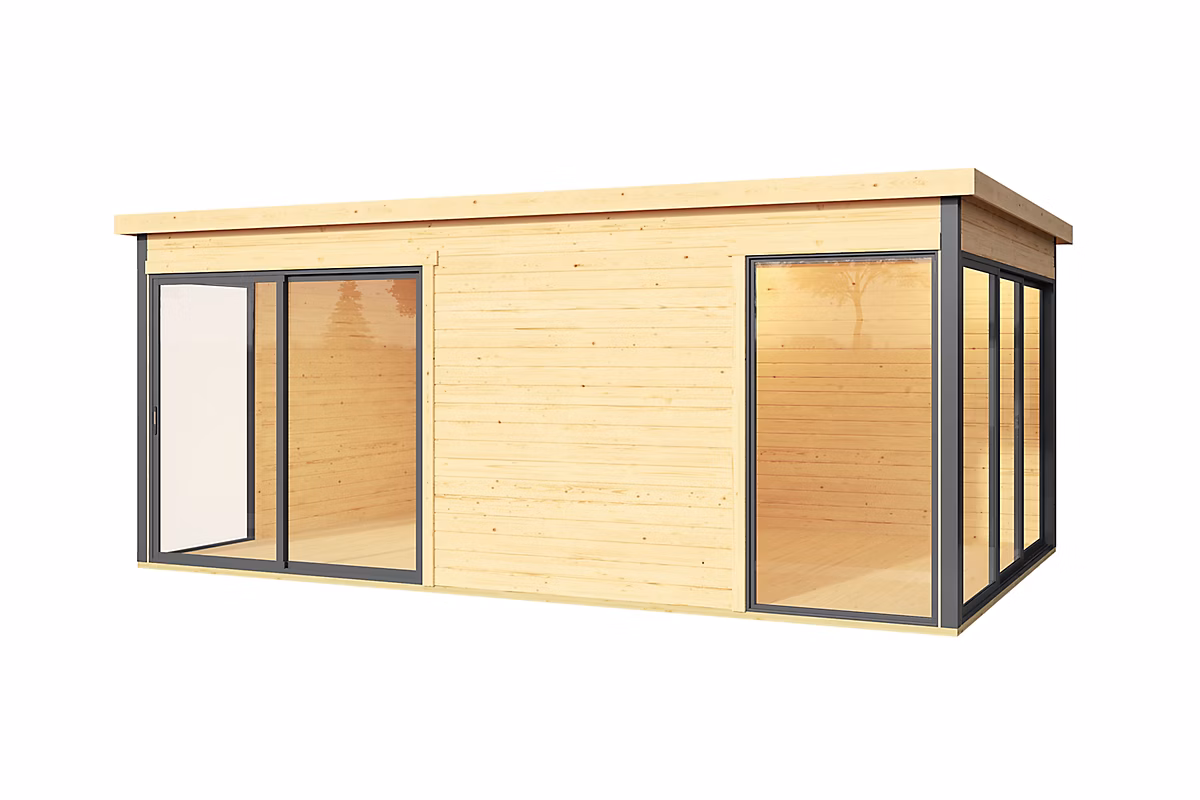 Abri de jardin + plancher Domeo 3 Plus en bois coloris naturel ép.44 mm surface extérieure 16 – 4 m²