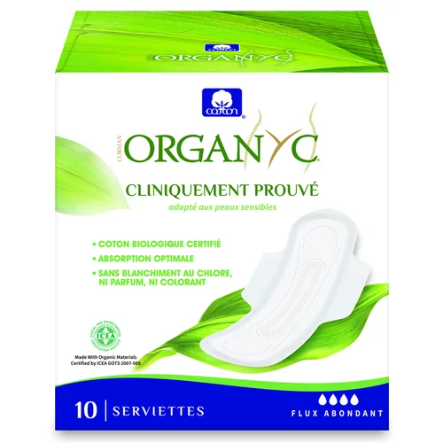 Serviettes hygiéniques bio fines à ailettes Flux abondant x 10