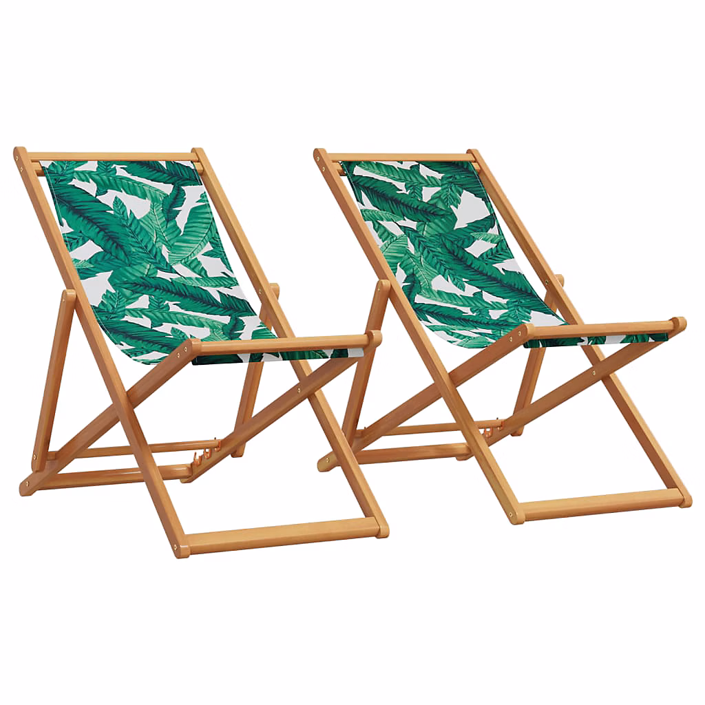 Chaises pliantes 2 pièces – tissu à motif de feuilles et bois massif vidaXL