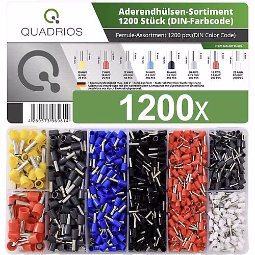 Assortiment 1200 embouts simples partiellement isolés pour câbles 0 – 5 à 10 mm², modèle 2011C405