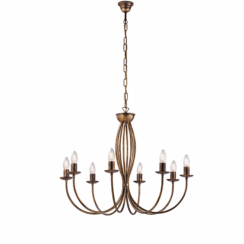 Botte Lustre En Fer Laqué Marron Décor Or Vieilli 8 Lumières 120 D.74 Bl147 – 8 | Br