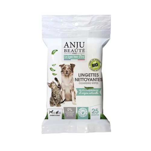 Lingettes nettoyantes bio pour chien et chat Anju Beauté - x 25