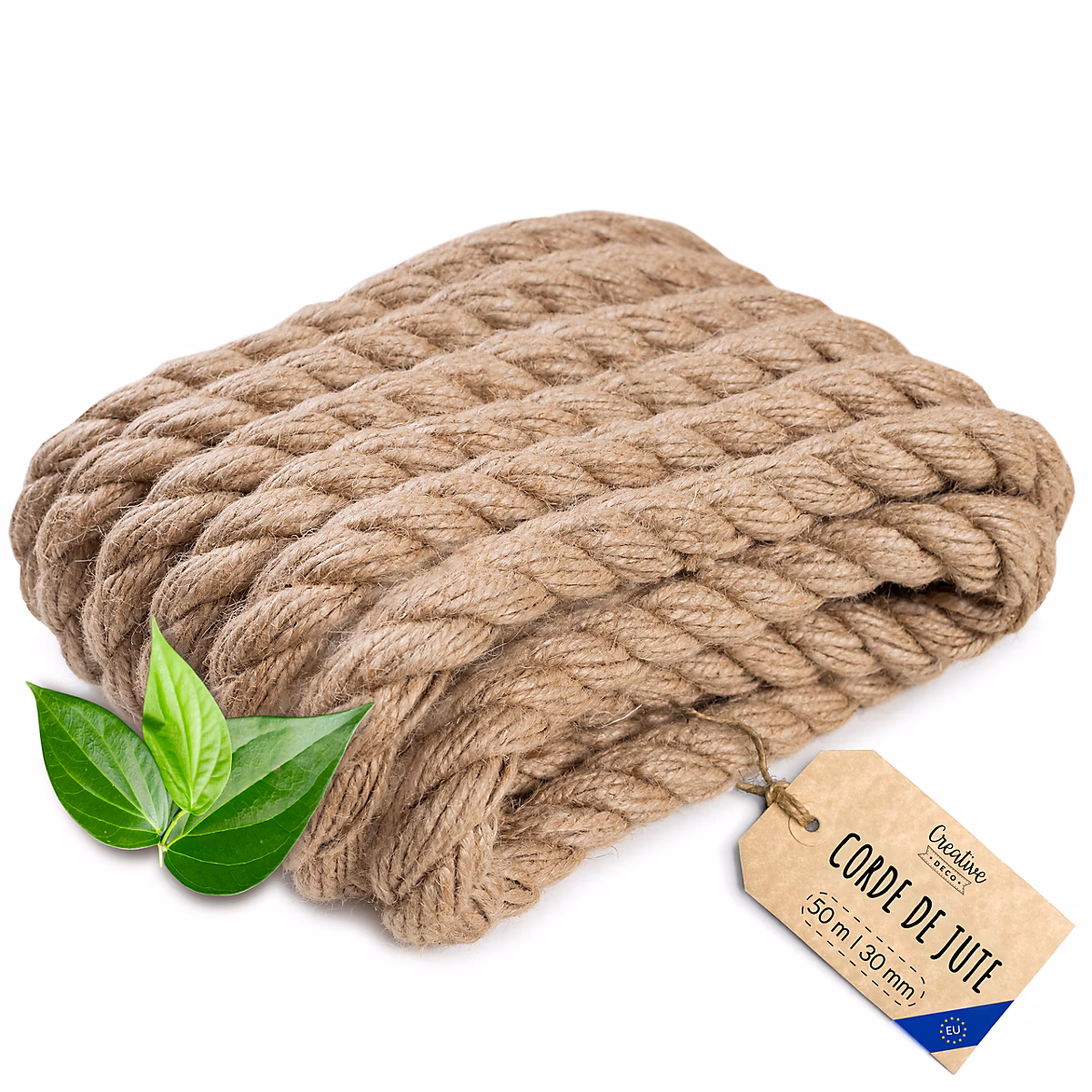 Creative Deco 50m Corde de Jute Epaisseur 30mm | Personnalisation Possible Tous les 5m – Corde Solide – Torsadé Fibres Naturelles