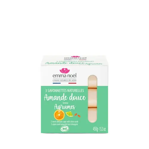 Savonnettes à l’amande douce bio en sachets de 3 x 150 g
