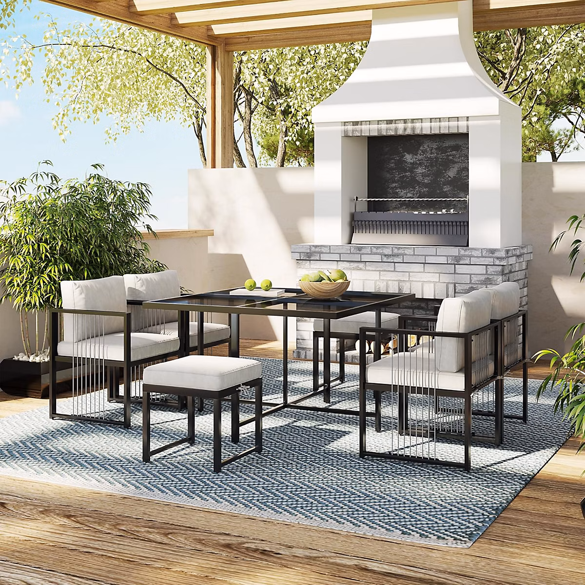 Ensemble de jardin 7 pièces pour 6 personnes – table en verre trempé | chaises en bois d'acacia