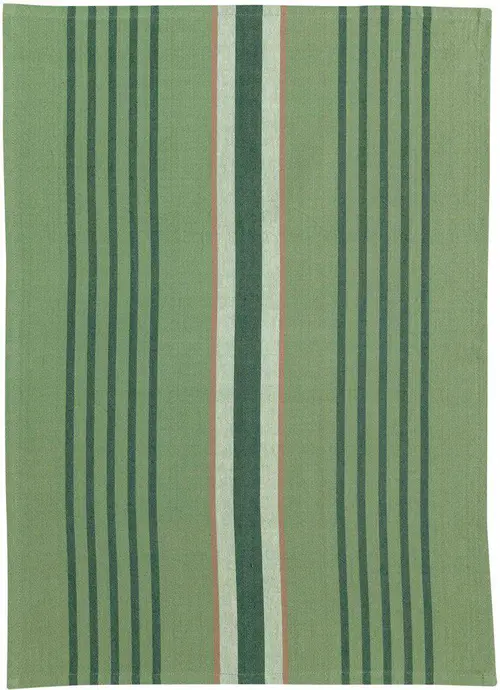 Torchon en coton recyclé rayé vert Yuna - 50 x 70 cm