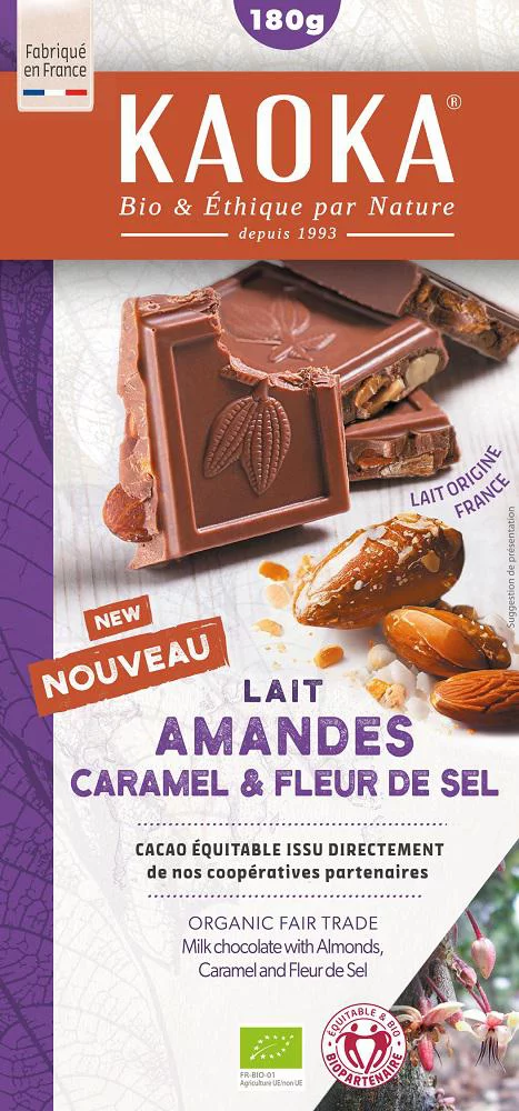 Chocolat au lait 38% amande sel bio Kaoka - 180 g