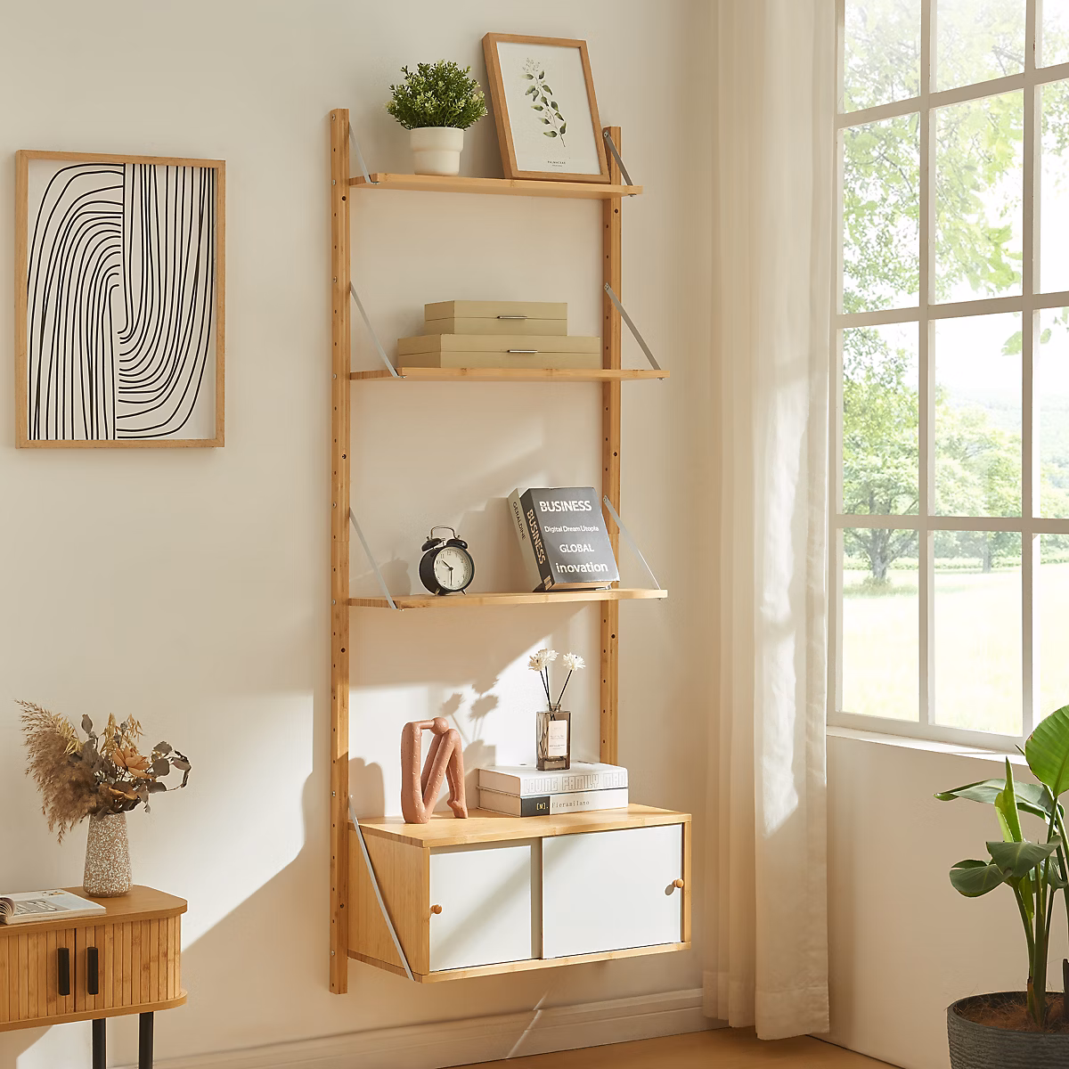 Étagère murale Tingvoll bambou 176 × 65 × 34 cm naturel en.casa