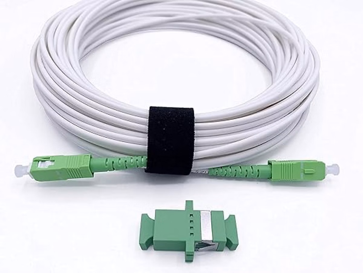 Elfcam – 25m Câble Fibre SC/APC à SC/APC (Blanc) Monomode, Simplex, Adaptateur Inclus, Livebox, SFR Box, Bbox