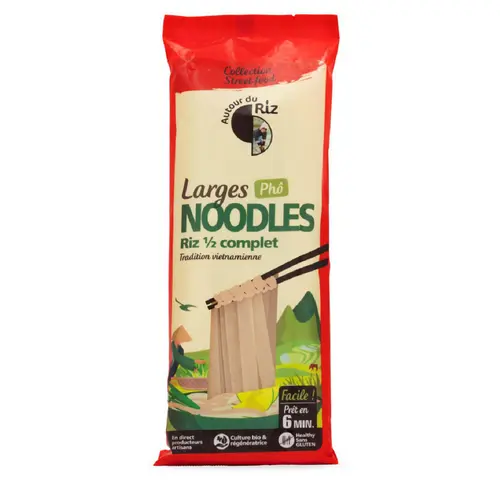 Noodles larges de riz ½ complet bio pour Phô - 170 g