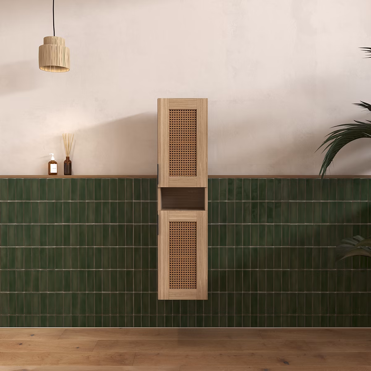 Colonne cannage Apolline 30 × 30 × 120 cm décor bois et cannage