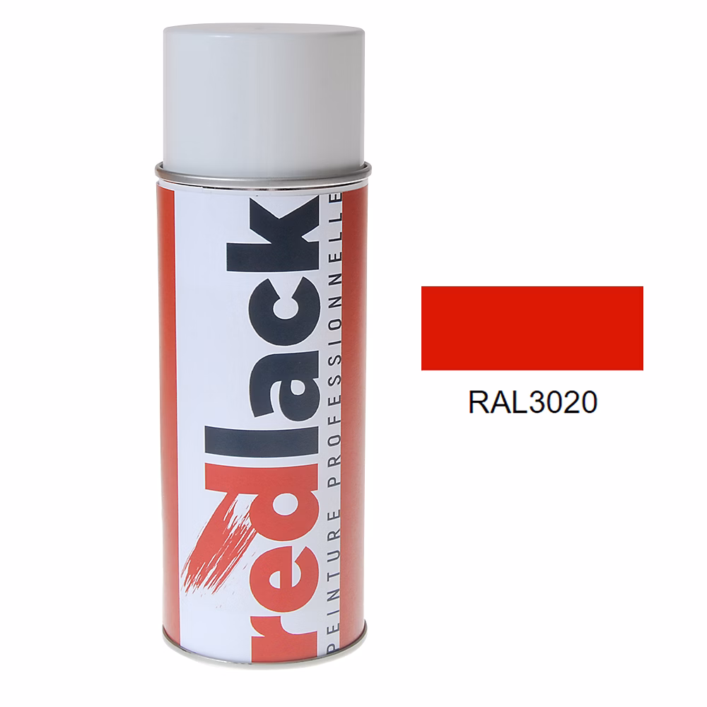 Bombe de peinture Aérosol – spray, 400ml, RAL 3020 Rouge signalisation, Brillant, multisupport, Redlack, RAL3020