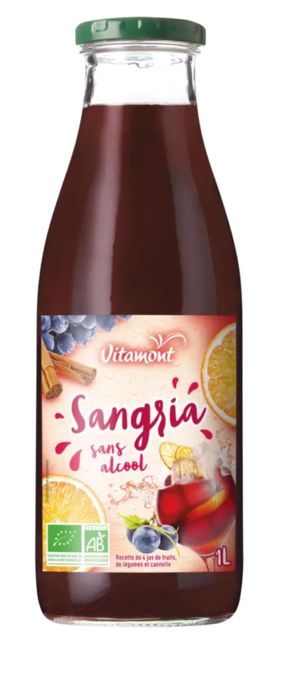 Sangria sans alcool Bio en bouteille de verre Vitamont - 1 litre