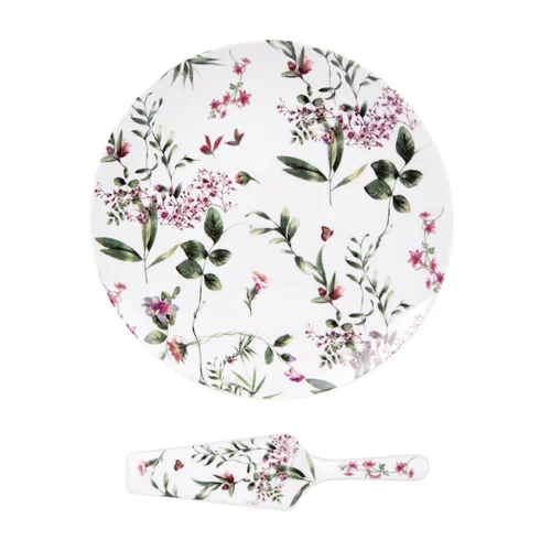 Plat à tarte en porcelaine avec pelle motifs floraux Champêtre - Ø 31 cm