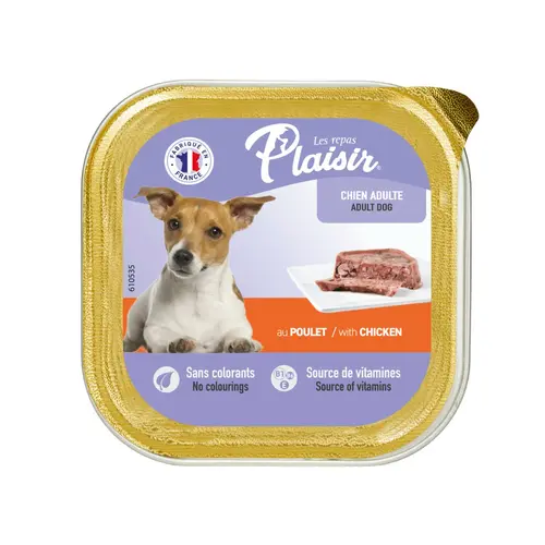 Terrine au poulet Plaisir pour chien en barquette 150 g