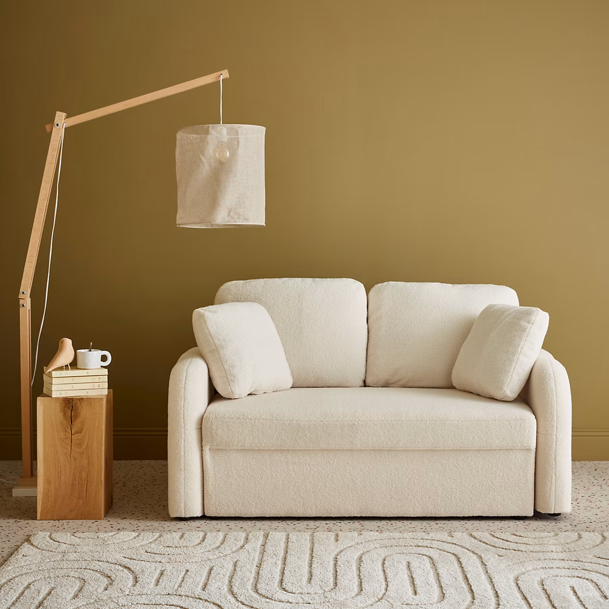 Canapé 2 places cosy rond. tissu bouclettes crème. Milano. L 150 x P 85 x H 85cm | Canapé