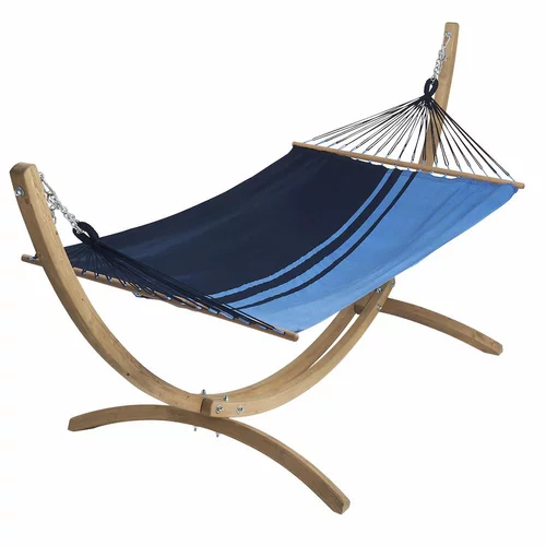 Set support et hamac EsKapade coloris bleu Caraïbes en bois et polypropylène Jobek Hamacs - 350 x 125 x 136,5 cm