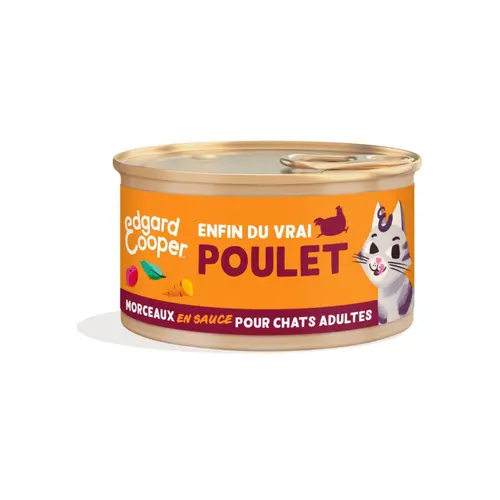 Pâtée pour chat adulte au poulet morceaux en sauce sans céréales Edgard & Cooper - 85 g