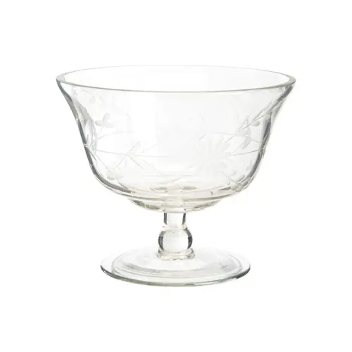 Coupe à glace en verre transparent motif fleurs gravées - 11 x 13,5 cm