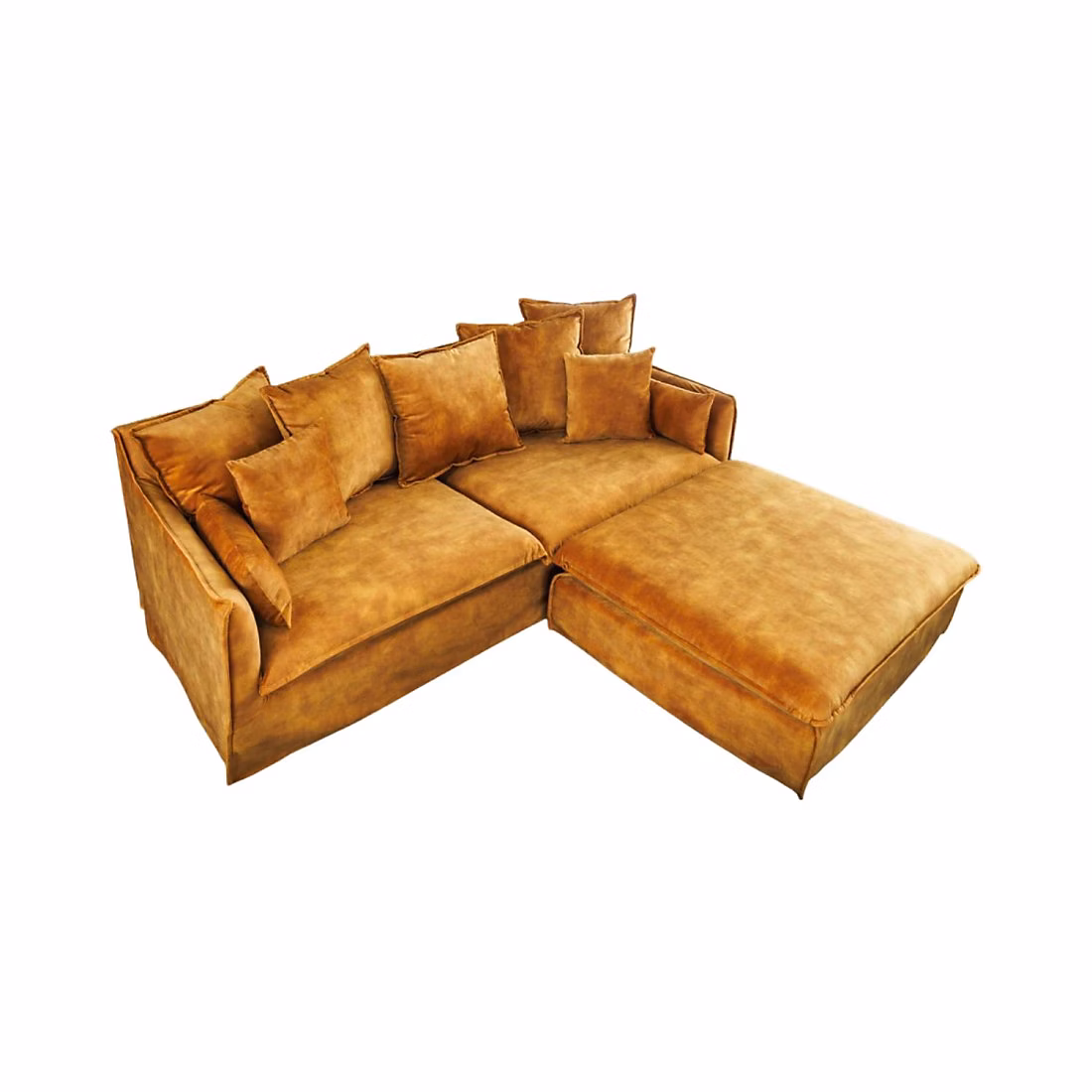 Canapé et fauteuil – Canapé dangle KALIA Jaune moutarde 4 places Angle réversible en velours contemporain