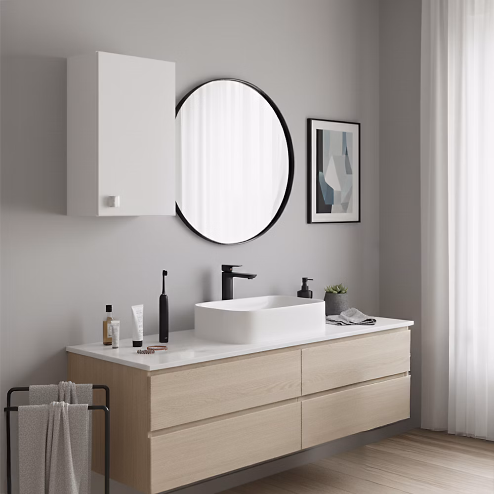 Meuble de salle de bains – Armoire Murale 1 Porte Blanc Frêne