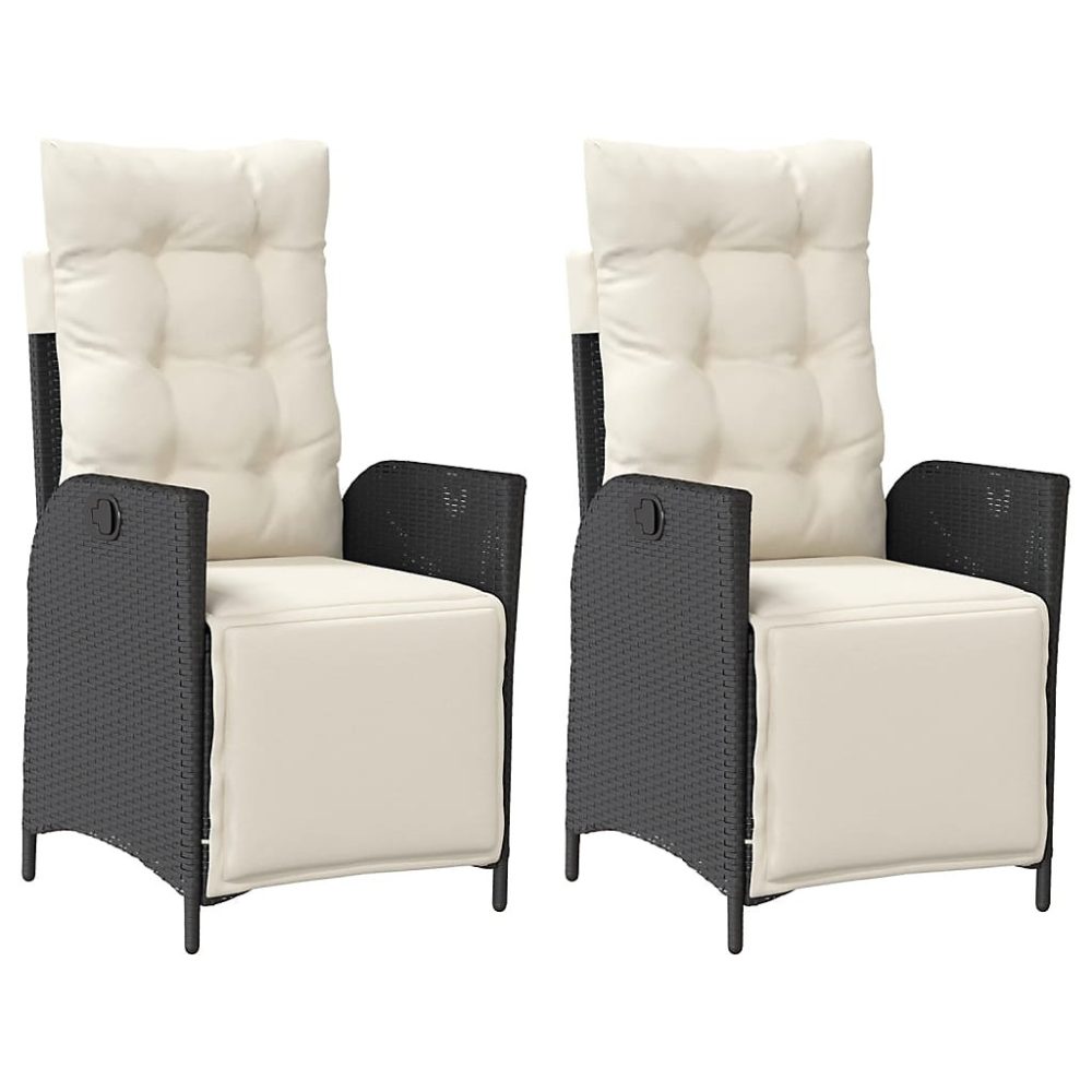 Chaises inclinables de jardin repose – pied noir rotin vidaXL, lot de 2