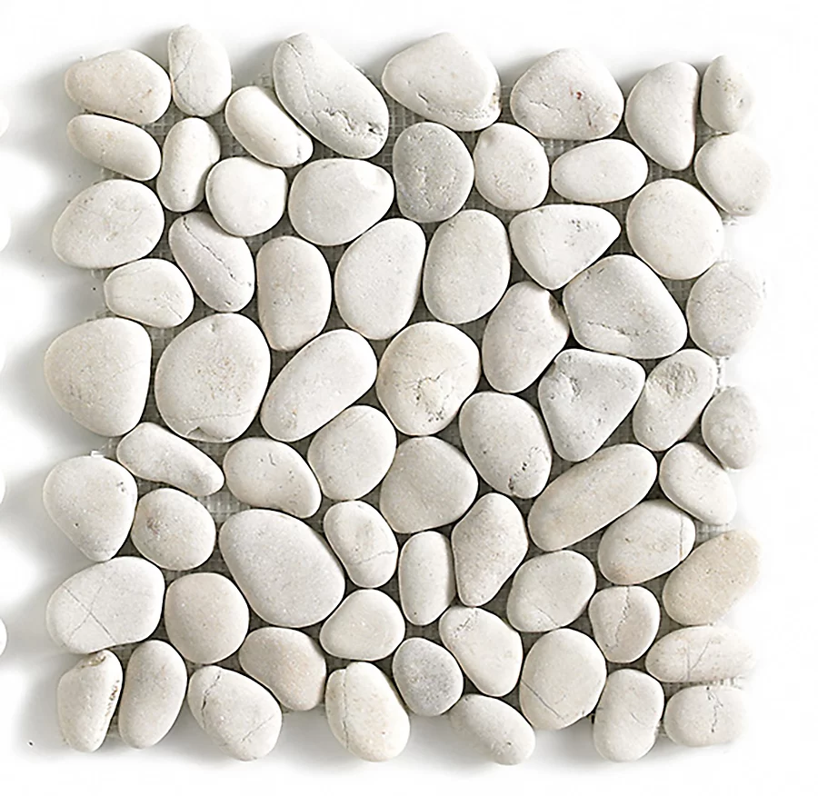 Carrelage de mosaïque / Galet de mer / Maille décorative aspect pierre blanc mat – 33 × 33 cm