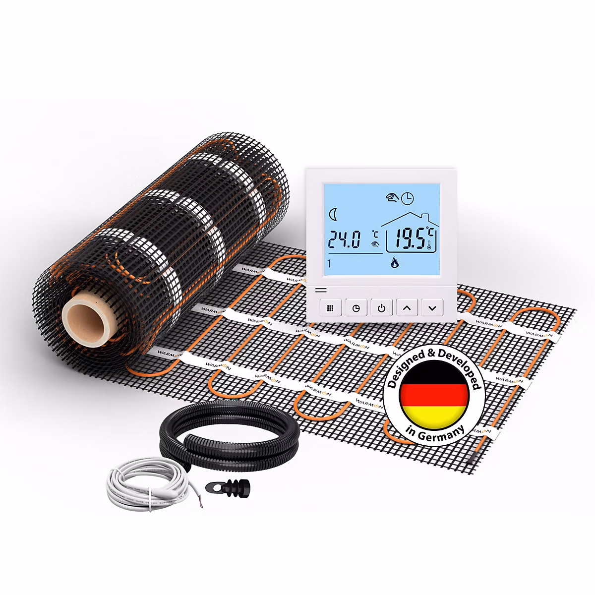 Chauffage au sol électrique WARMON ULTRA 200 W/m² + TS 50 Thermostat digital blanc – 1 m²