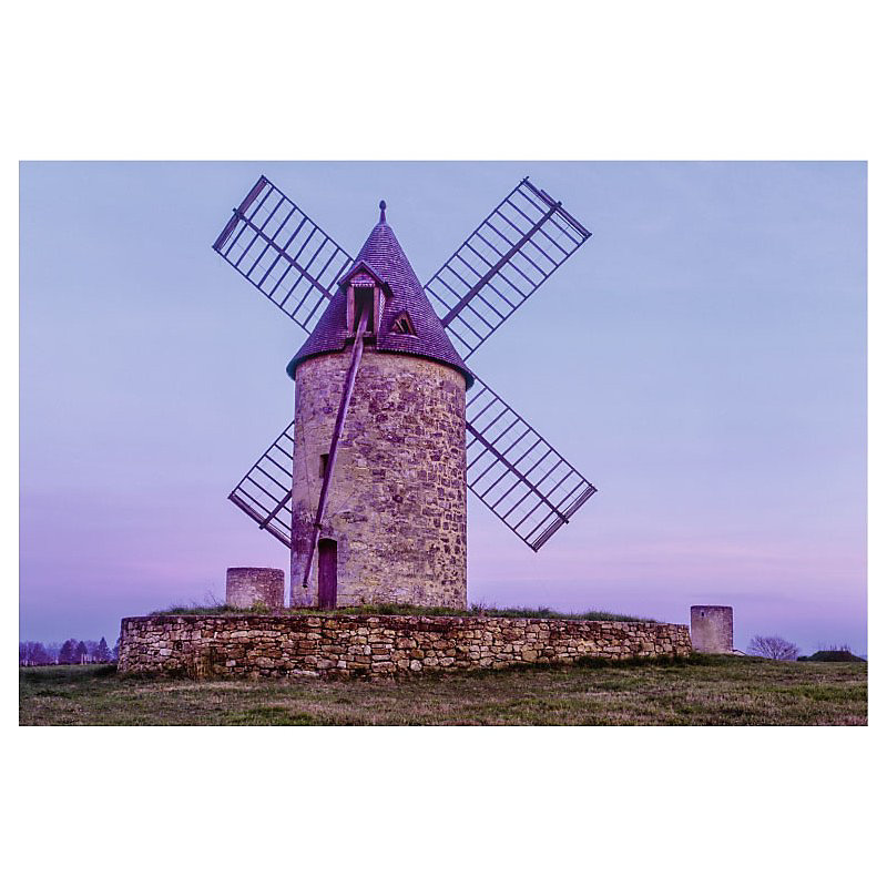 Brise vue imprimé paysage MOULINS SAINT EMILION – H.2 x L.3 m, 100% occultant, Made in France par Scenolia + kit de fixation offert