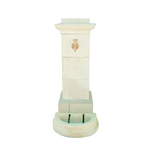 Fontaine de ville à colonne carrée en pierre reconstituée beige patiné Hairie Grandon - 115 cm