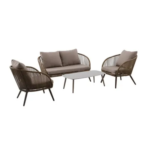 Salon de jardin en résine tressée coloris beige Anah - 4 éléments (canapé, table basse et deux fauteuils)
