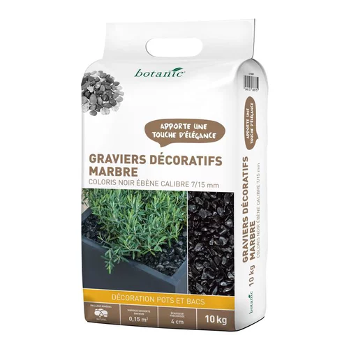 Graviers décoratifs de marbre noir ébène 7 à 15 mm en sac de 10 kg