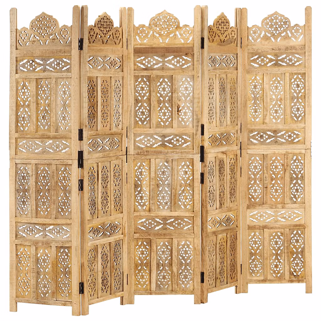 Cloison de séparation 5 panneaux 200 × 165 cm Bois de manguier vidaXL