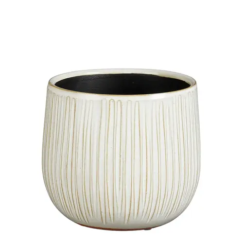Pot rond cannelé coloris beige en céramique Pablo Mica Decorations - 16 x Ø 18 cm
