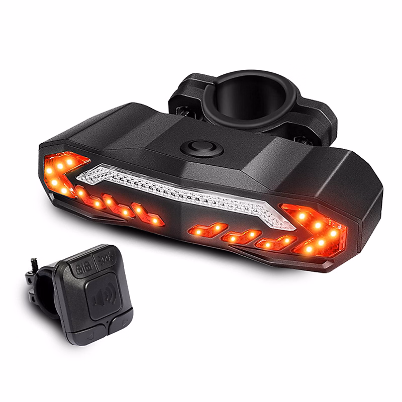 BASHLWUA Feu arrière de vélo intelligent avec clignotant et feu de freinage automatique – télécommande sans fil, feu arrière de vél
