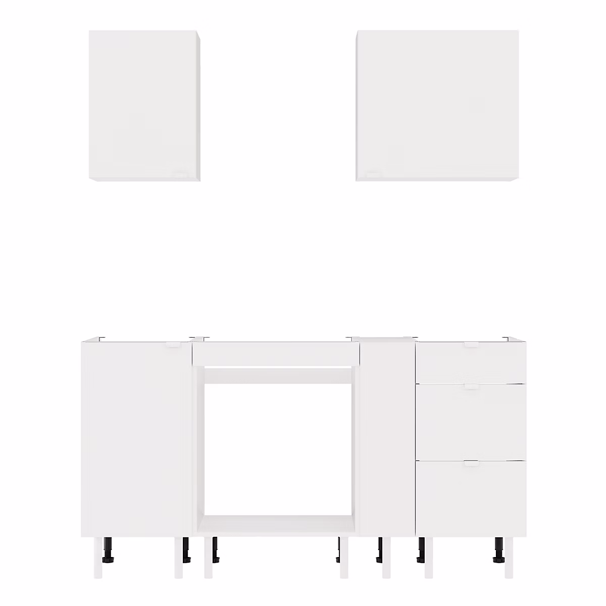 Cuisine complète Izee blanc 2 meubles hauts + 4 bas 3 tiroirs et 4 portes sans électroménager 160 cm | Cuisine