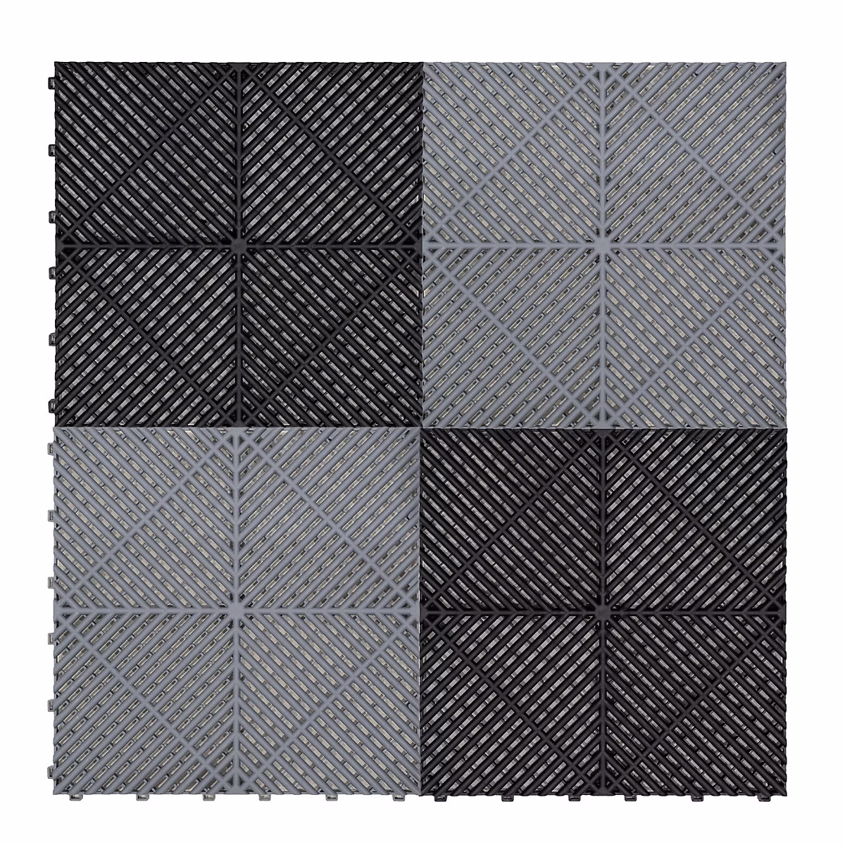 Sol vinyle PVC – Carrelage de Sol Ventilé Pour Garage Avec Bordure (120 x Noir & 120 Gris)