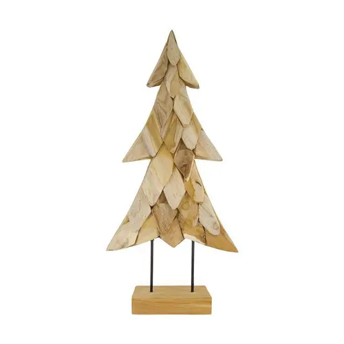 Arbre de Noël en bois de teck naturel sur pied - 38 x 14 x 78 cm