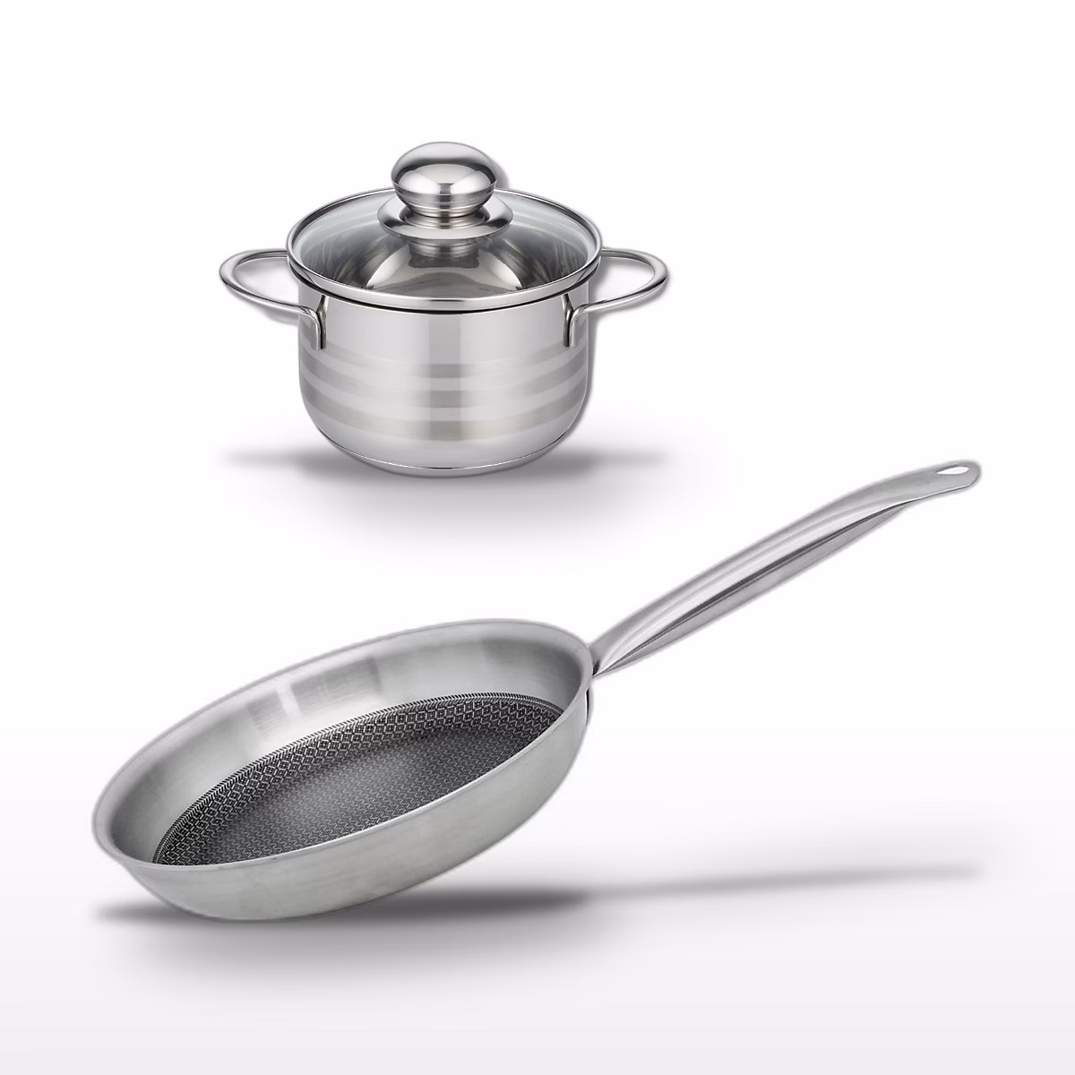 Matériel de cuisson – Batterie de cuisine avec 1 poêle de cuisson 28 cm et 1 faitout 12 cm sans PFAS Elo Collection Relief Solution Brillant